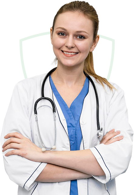 Smiling doctor with stethoscope and arms crossed
